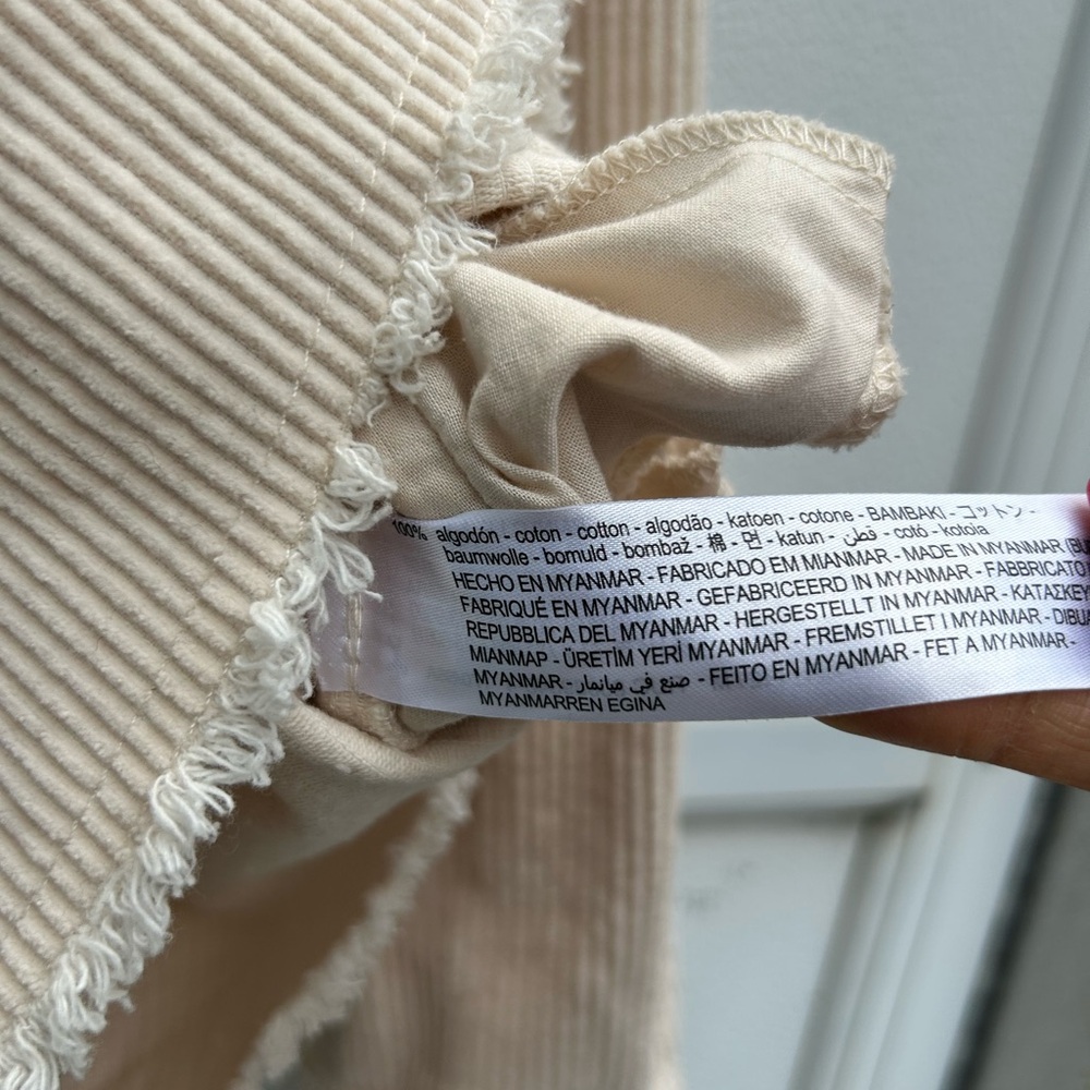 Zara Corduroy Shacket Cream Ivory Raw Hem Shirt Jacket Women M Casual Layer - Picture 8 of 14